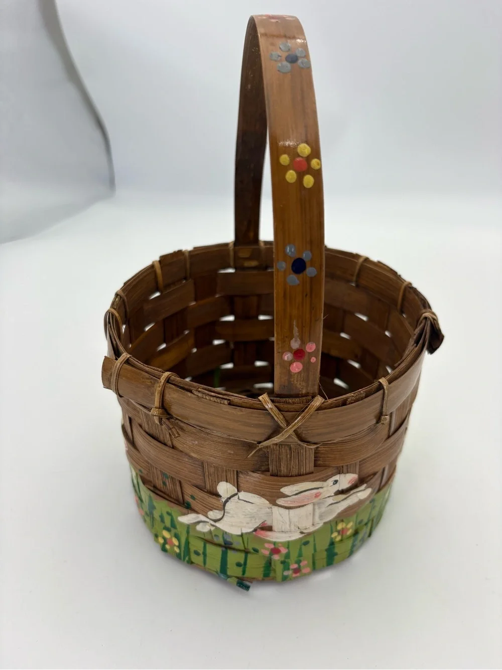 Vintage Handwoven and Hand Painted Easter Bunny Basket